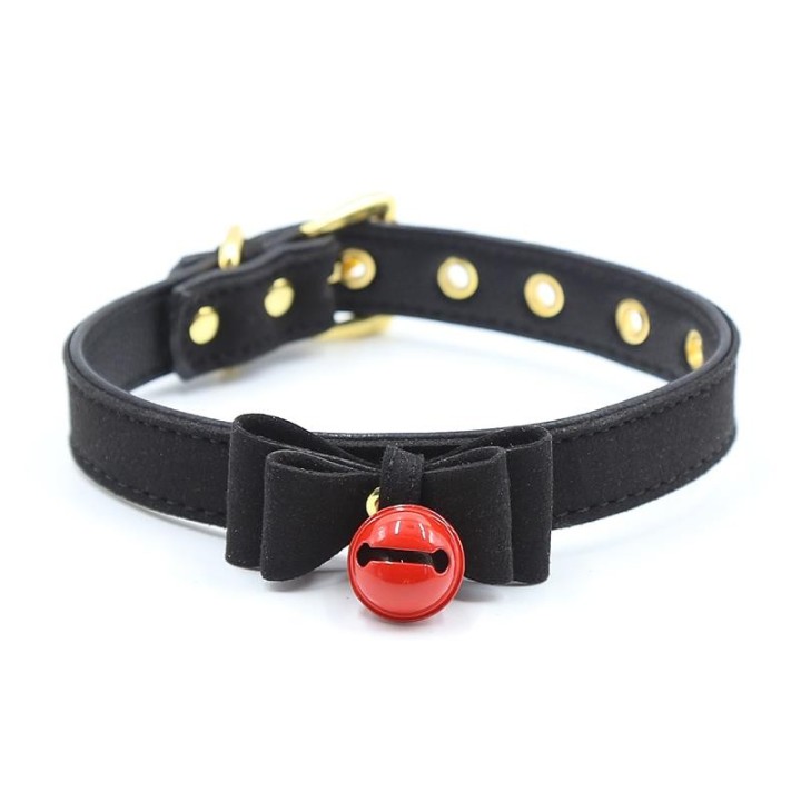 Halsband mit Schleife und Rasseln 44 cm Schwarz/Rot von Latetobed BDSM Line | Fesselliebe.de