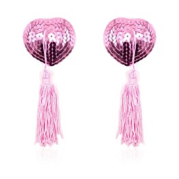 Selbstklebende Herz-Pailletten-Nippelabdeckung mit Quaste Rosa von Latetobed BDSM Line | Fesselliebe.de