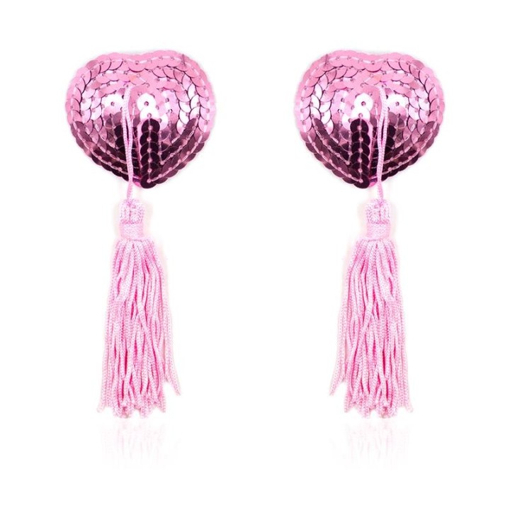 Selbstklebende Herz-Pailletten-Nippelabdeckung mit Quaste Rosa von Latetobed BDSM Line | Fesselliebe.de