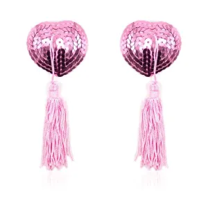 Selbstklebende Herz-Pailletten-Nippelabdeckung mit Quaste Rosa von Latetobed BDSM Line | Fesselliebe.de