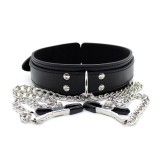 Halsband mit Nippelklemmen und Metallkette, Schwarz von Latetobed BDSM Line | Fesselliebe.de