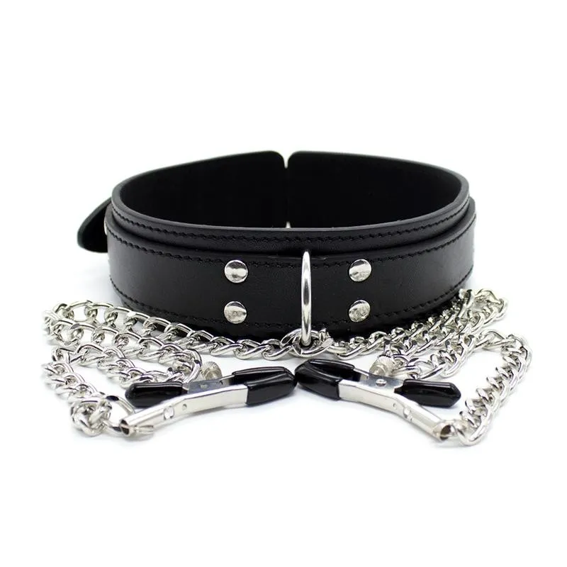Halsband mit Nippelklemmen und Metallkette, Schwarz von Latetobed BDSM Line | Fesselliebe.de