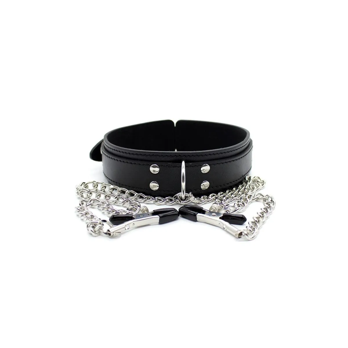 Halsband mit Nippelklemmen und Metallkette, Schwarz von Latetobed BDSM Line | Fesselliebe.de