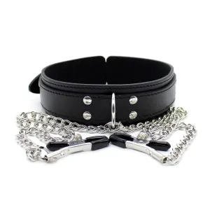 Halsband mit Nippelklemmen und Metallkette, Schwarz von Latetobed BDSM Line | Fesselliebe.de