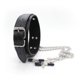 Halsband mit Nippelklemmen und Metallkette, Schwarz von Latetobed BDSM Line | Fesselliebe.de