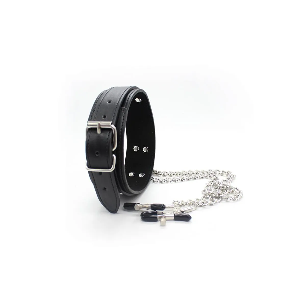 Halsband mit Nippelklemmen und Metallkette, Schwarz von Latetobed BDSM Line | Fesselliebe.de