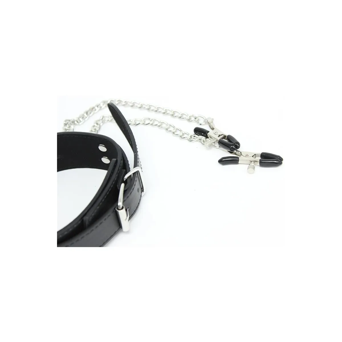 Halsband mit Nippelklemmen und Metallkette, Schwarz von Latetobed BDSM Line | Fesselliebe.de