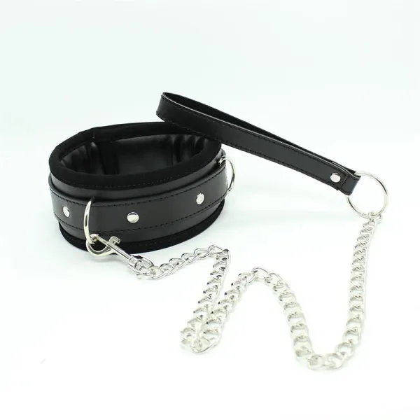 Halsband mit Metallleine und Gepolstertem Innenfutter Schwarz von Latetobed BDSM Line | Fesselliebe.de