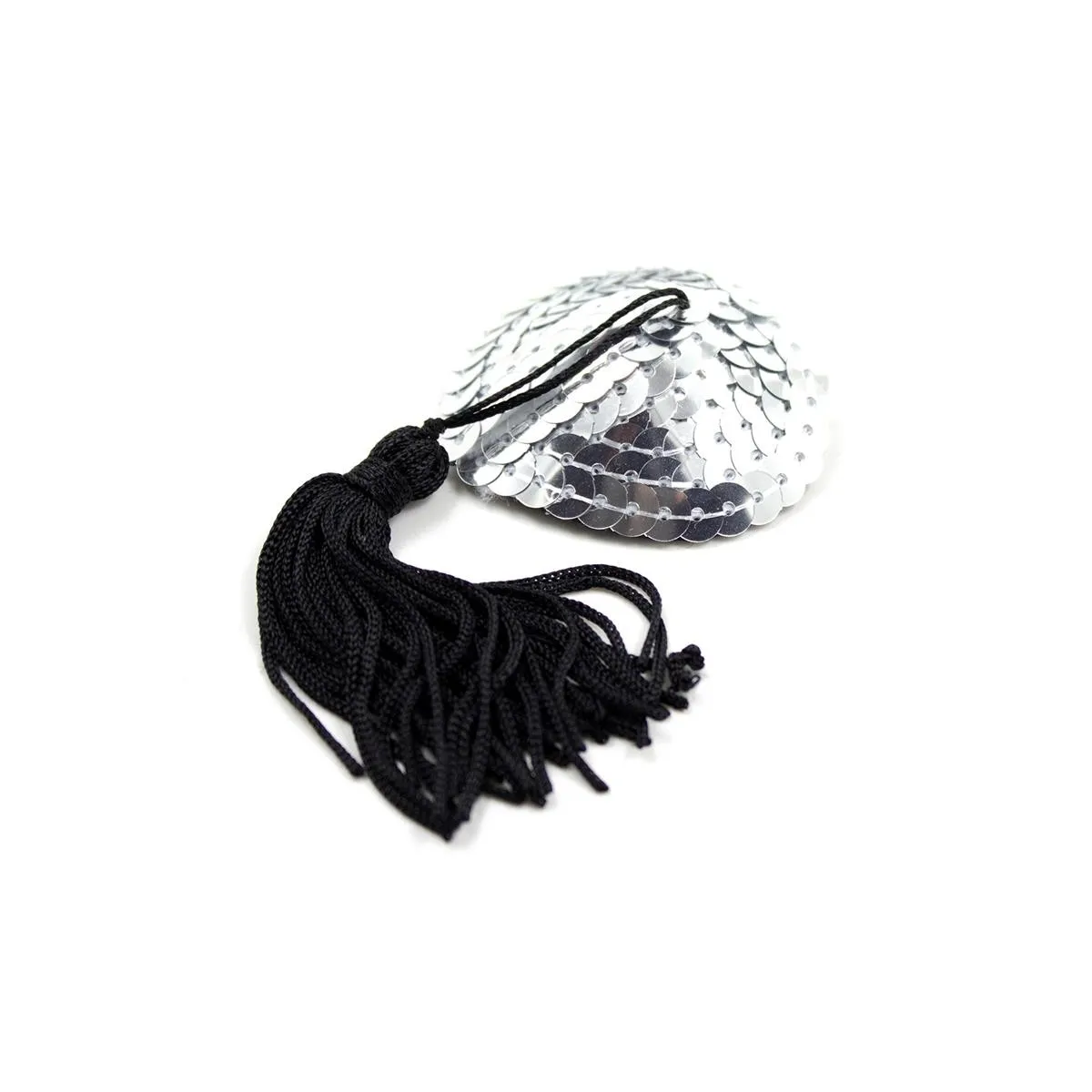 Selbstklebende Herz-Pailletten-Brustwarzenabdeckung mit Quaste Silber/Schwarz von Latetobed BDSM Line | Fesselliebe.de