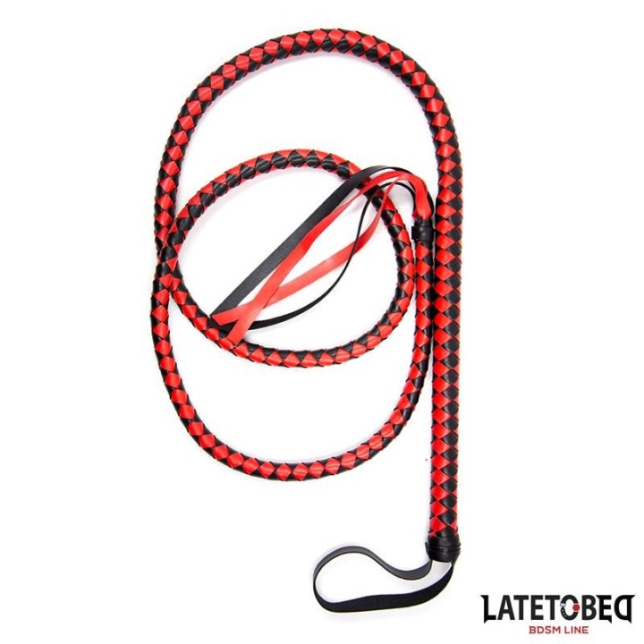 Lange Peitsche, Schwarz und Rot, 210 cm von Latetobed BDSM Line | Fesselliebe.de