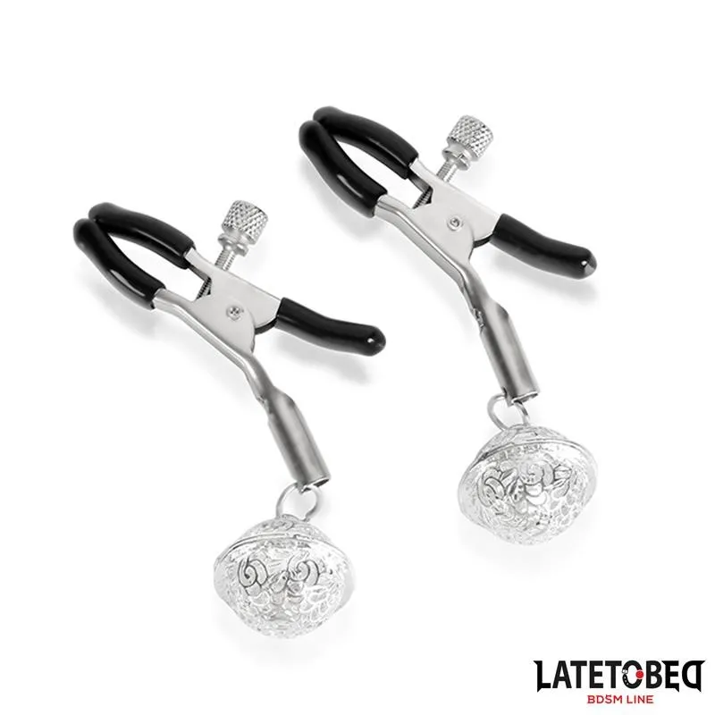 Nippelklemmen mit Glocke Silber und Schwarz von Latetobed BDSM Line | Fesselliebe.de