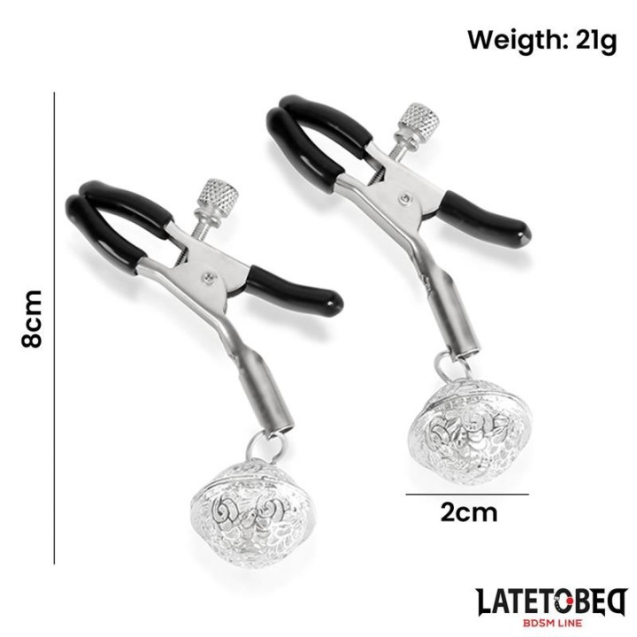 Nippelklemmen mit Glocke Silber und Schwarz von Latetobed BDSM Line | Fesselliebe.de