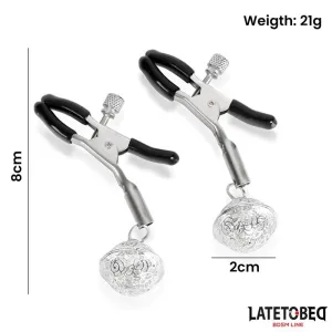 Nippelklemmen mit Glocke Silber und Schwarz von Latetobed BDSM Line