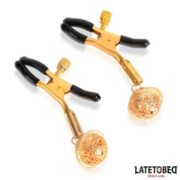 Nippelklemmen mit Glocke Schwarz und Gold von Latetobed BDSM Line | Fesselliebe.de