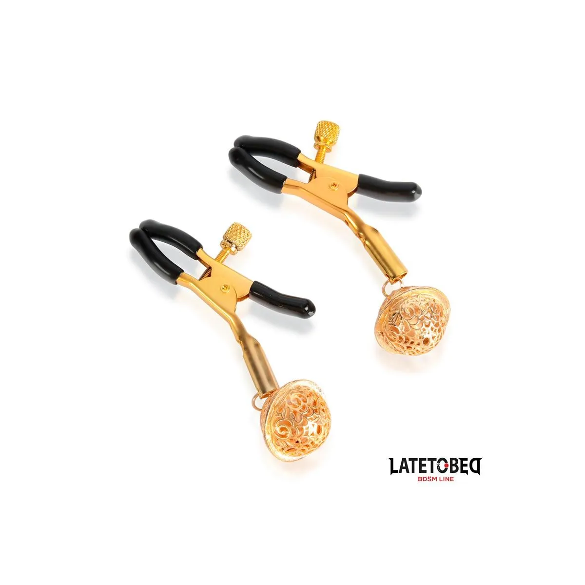 Nippelklemmen mit Glocke Schwarz und Gold von Latetobed BDSM Line | Fesselliebe.de
