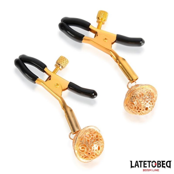 Nippelklemmen mit Glocke Schwarz und Gold von Latetobed BDSM Line | Fesselliebe.de