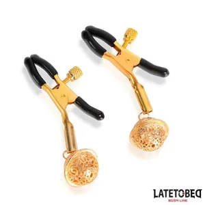 Nippelklemmen mit Glocke Schwarz und Gold von Latetobed BDSM Line