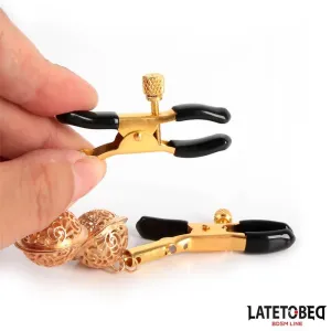 Nippelklemmen mit Glocke Schwarz und Gold von Latetobed BDSM Line