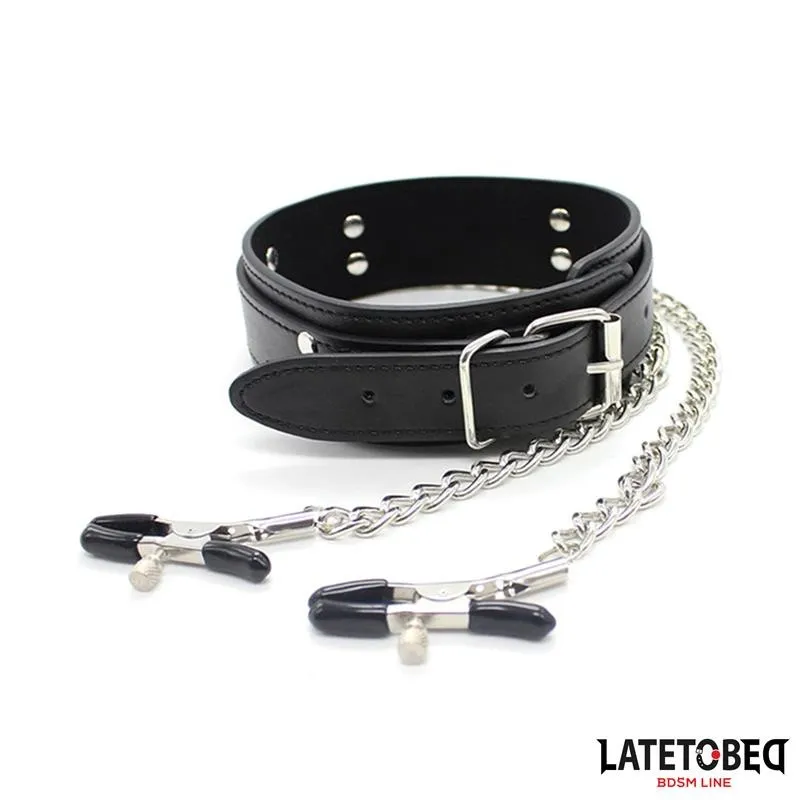 Halsband mit Nippelklemmen von Latetobed BDSM Line | Fesselliebe.de