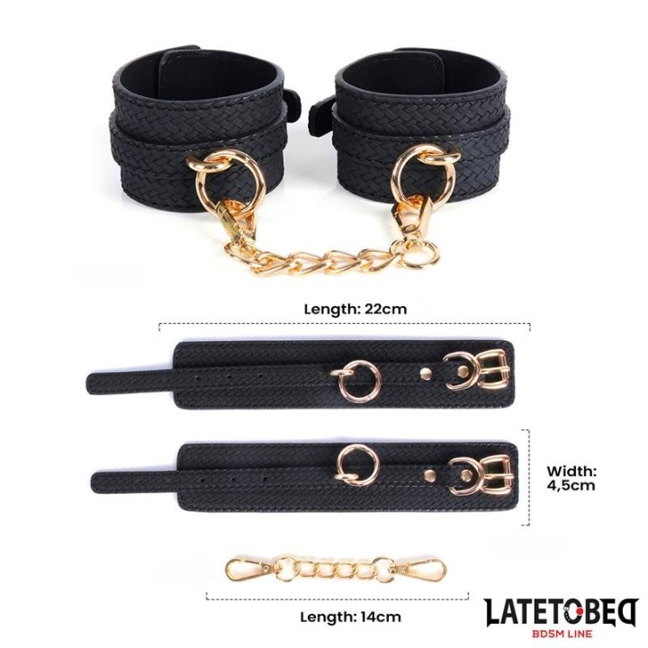 Handfesseln mit Webmuster Goldene Kette von Latetobed BDSM Line | Fesselliebe.de