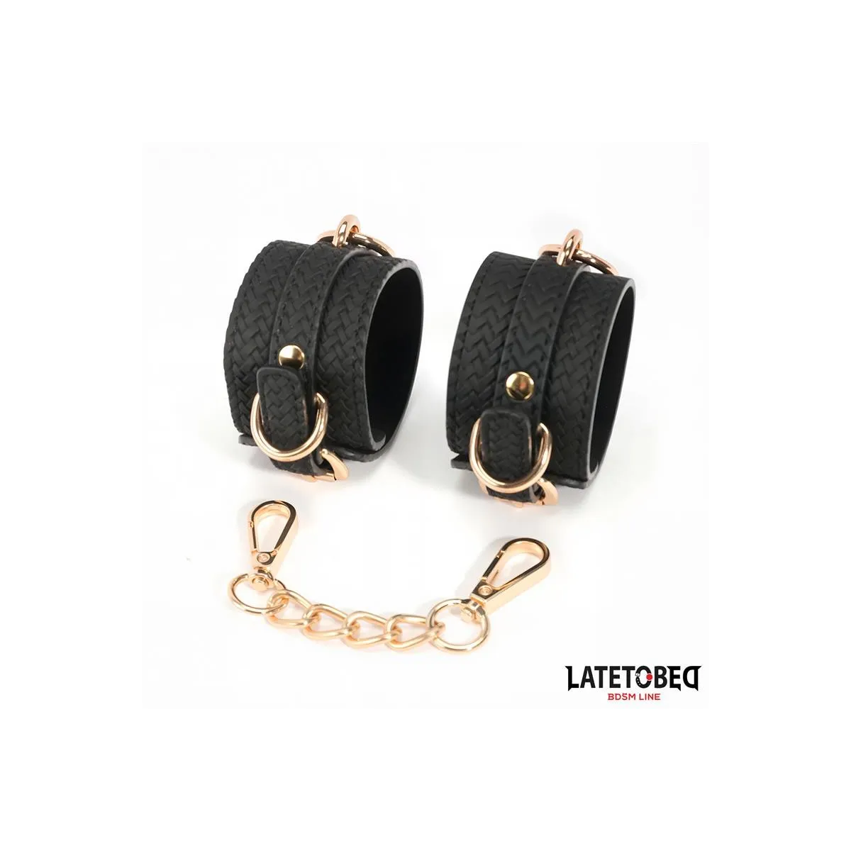 Fussfesseln mit Webmuster und Goldener Kette von Latetobed BDSM Line | Fesselliebe.de