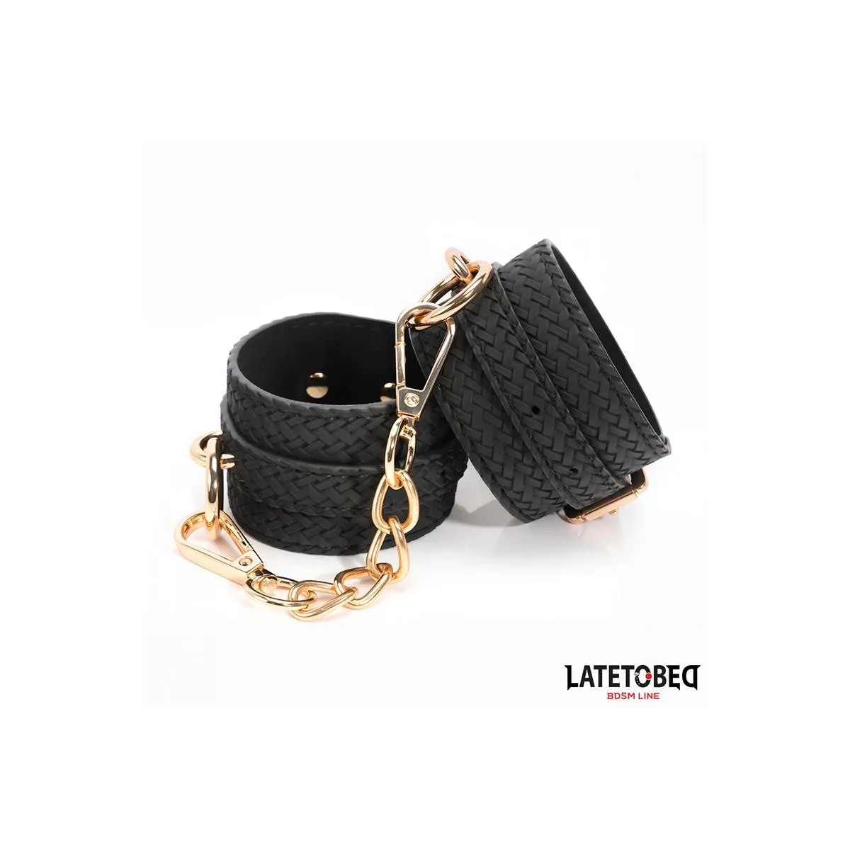 Fussfesseln mit Webmuster und Goldener Kette von Latetobed BDSM Line | Fesselliebe.de