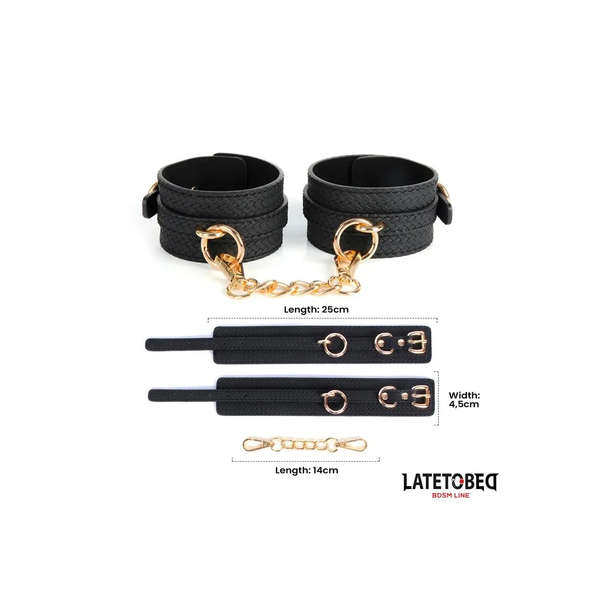 Fussfesseln mit Webmuster und Goldener Kette von Latetobed BDSM Line | Fesselliebe.de