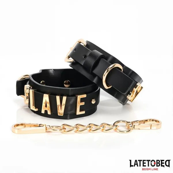 Slave-Handschellen mit Goldener Kette von Latetobed BDSM Line | Fesselliebe.de