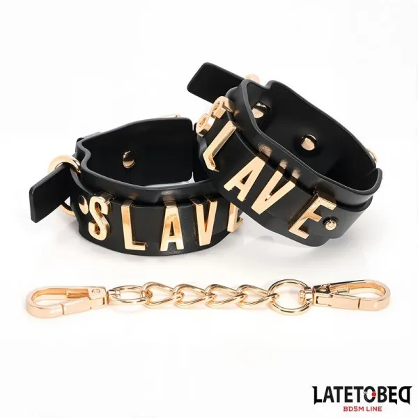 Slave-Handschellen mit Goldener Kette von Latetobed BDSM Line | Fesselliebe.de