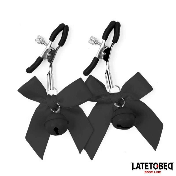 Nippelklemmen mit Glöckchen und Schwarzer Schleife von Latetobed BDSM Line | Fesselliebe.de