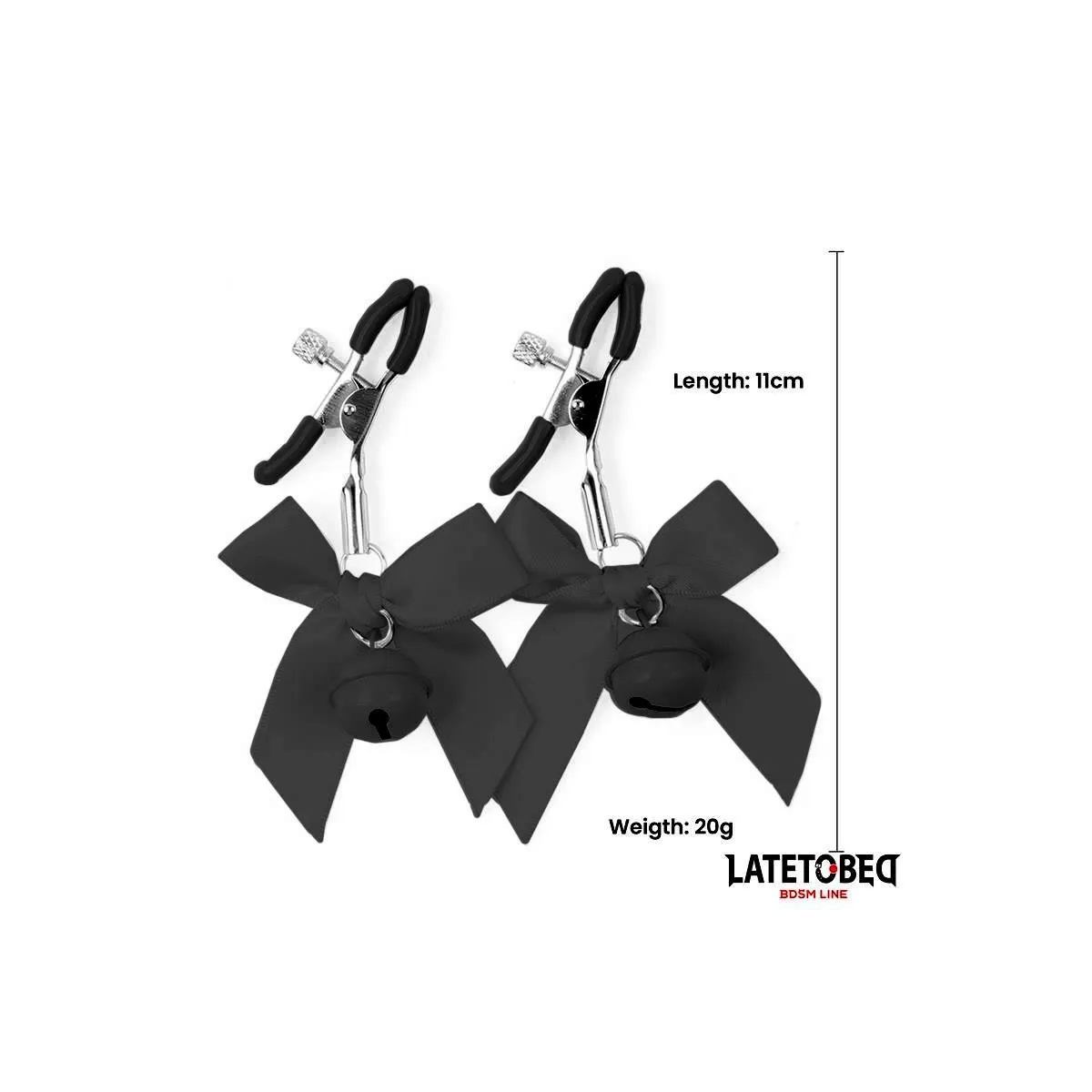 Nippelklemmen mit Glöckchen und Schwarzer Schleife von Latetobed BDSM Line | Fesselliebe.de