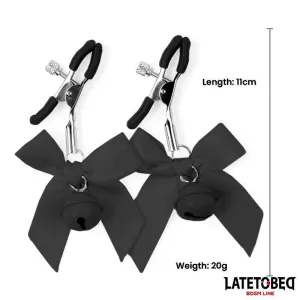 Nippelklemmen mit Glöckchen und Schwarzer Schleife von Latetobed BDSM Line