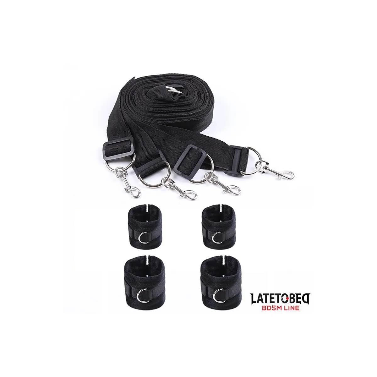 Bettfessel-Set mit Verstellbaren und Abnehmbaren Manschetten von Latetobed BDSM Line | Fesselliebe.de