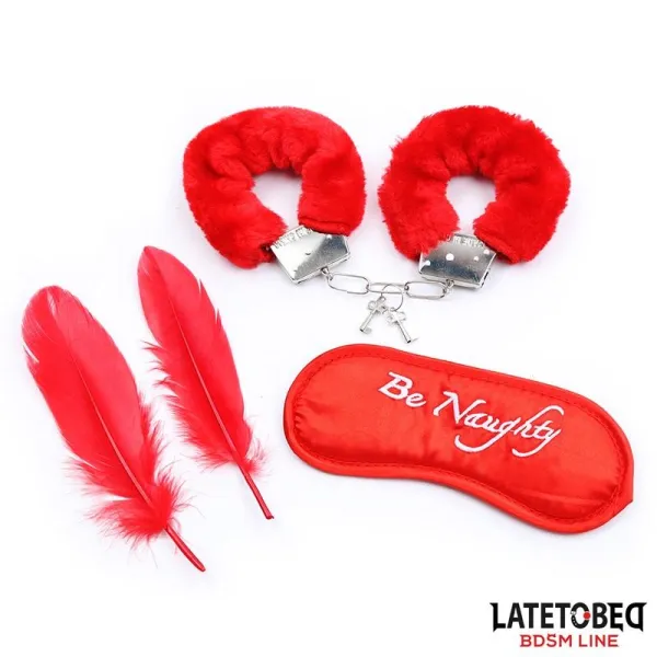 3-Teiliges Bondage-Set Handschellen, Augenmaske und Federn von Latetobed BDSM Line | Fesselliebe.de