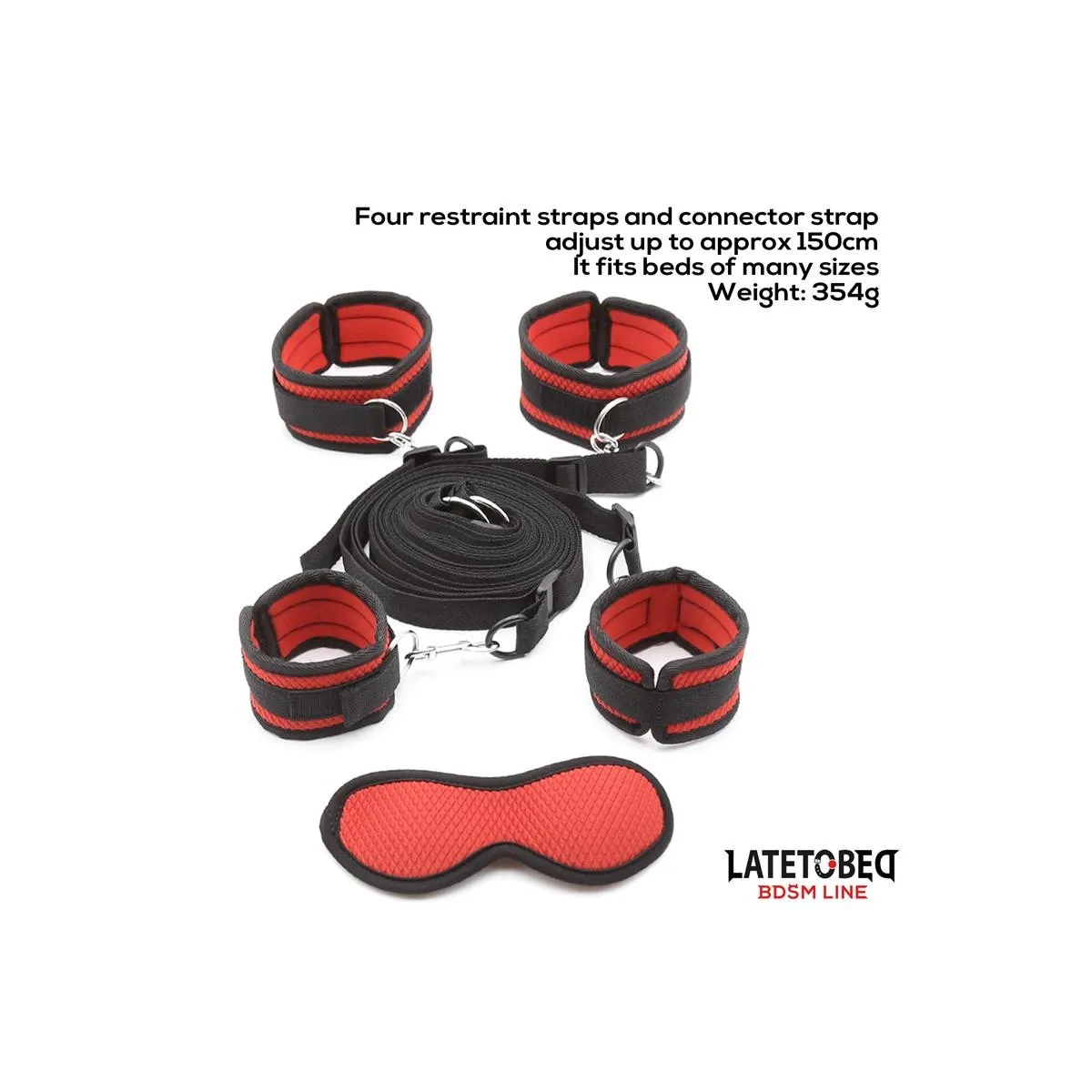 Bettfessel-Set mit Augenbinde, Verstellbare Manschetten von Latetobed BDSM Line | Fesselliebe.de