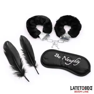 3-Teiliges Set Maske, Handschellen und Federn Schwarz von Latetobed BDSM Line | Fesselliebe.de