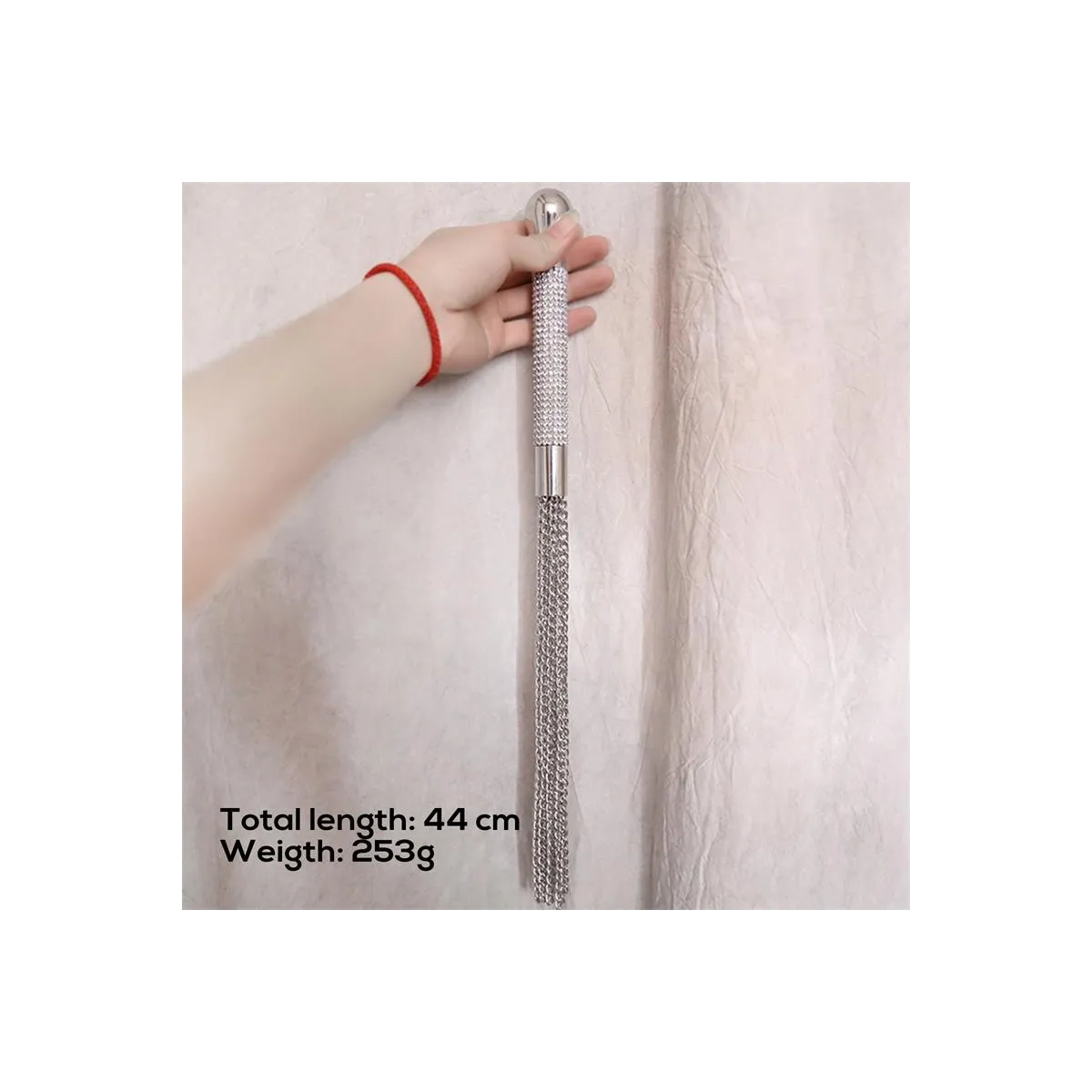 Peitsche mit Kette und Quaste mit Strassgriff von Latetobed BDSM Line | Fesselliebe.de