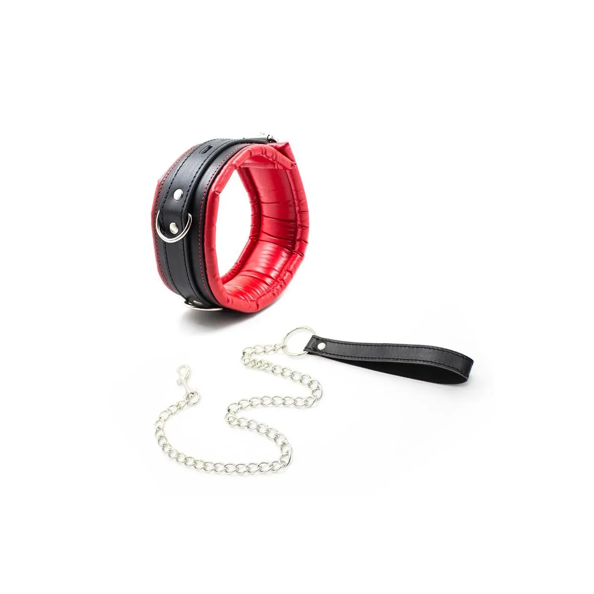 Halsband mit Metallleine Innenseite Gepolstert Rot/Schwarz von Latetobed BDSM Line | Fesselliebe.de