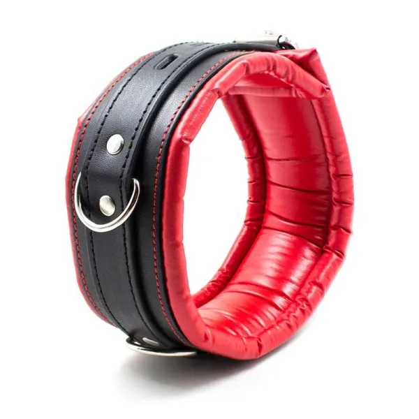 Halsband mit Metallleine Innenseite Gepolstert Rot/Schwarz von Latetobed BDSM Line | Fesselliebe.de