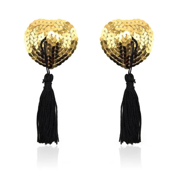 Herzförmige Nippelabdeckung mit Goldenen Pailletten von Latetobed BDSM Line | Fesselliebe.de