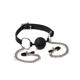 Atmungsaktiver Mundknebel und Nippelklemmen von Latex Play | Fesselliebe.de