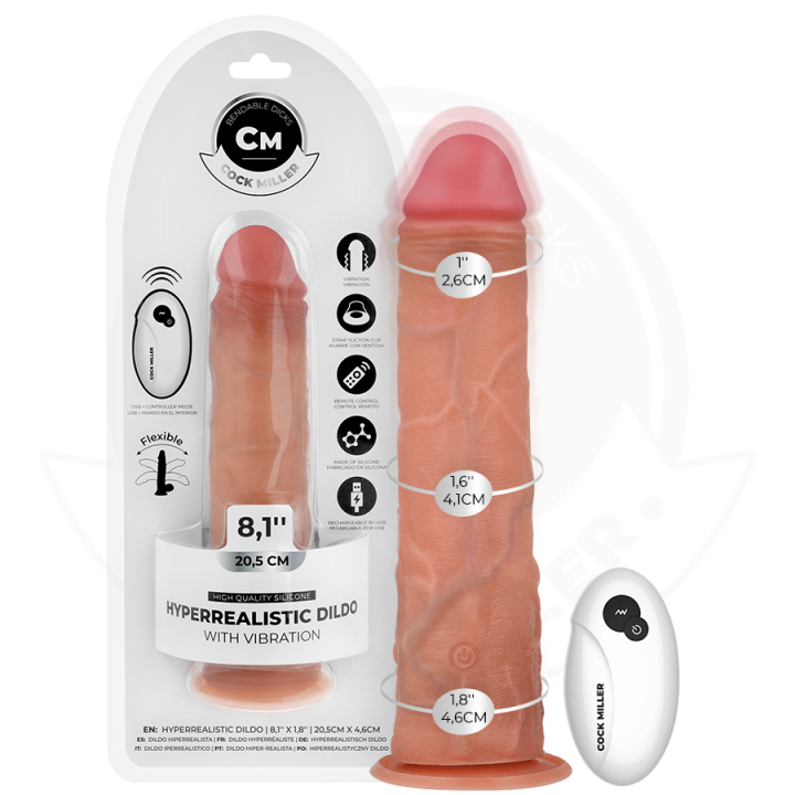 Realistischer Dildo mit Saugnäpfen und mit Fernbedienung und Vibration 20,5 cm von Cock Miller | Fesselliebe.de
