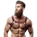 Brust-Bulldog-Geschirr aus Ökoleder für Herren, Schwarz/Rot von Fetish Submissive Attitude