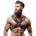 Herren-Halsband aus Ökoleder mit Gekreuzter Brust und Nieten von Fetish Submissive Attitude