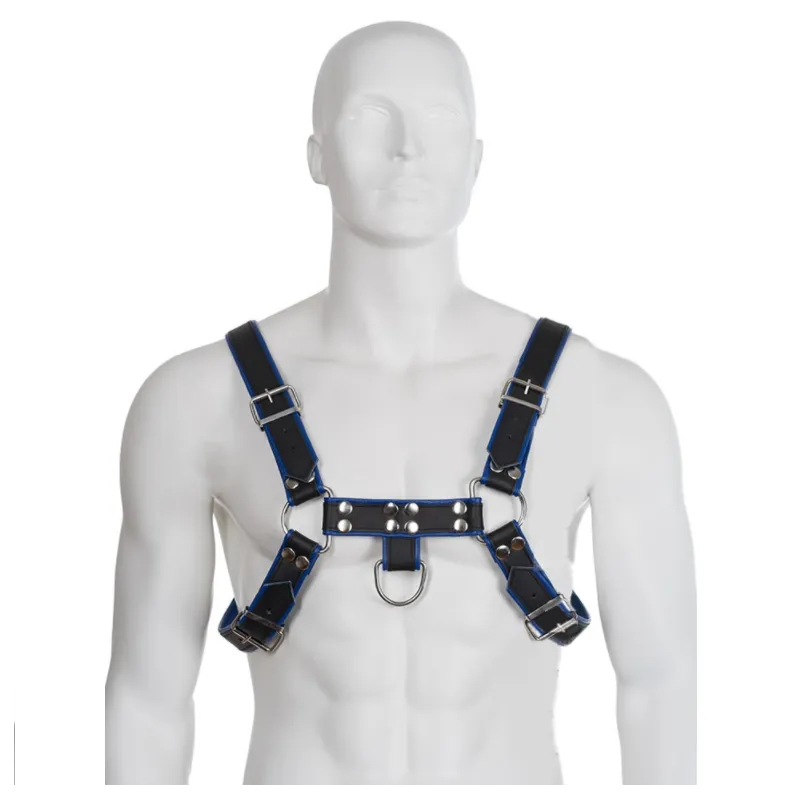 Blau-Schwarz Ledergeschirr Brust Bulldog von Leather Body | Fesselliebe.de