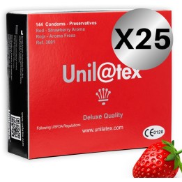 Rote / Erdbeere Kondome Packung 25 X 144 Stück von Unilatex | Fesselliebe.de