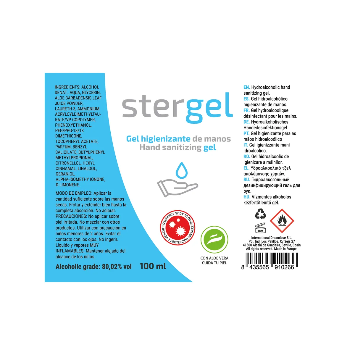 Hydroalkoholisches Händesanitisierungsgel Aloe Vera 100ml von Stergel | Fesselliebe.de