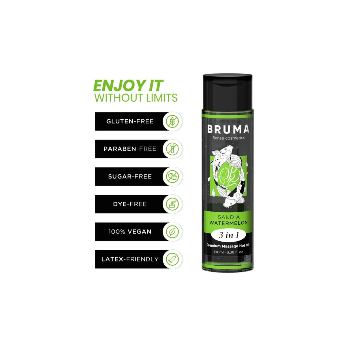 Premium-Massageöl mit Wärmeeffekt, Wassermelone-Geschmack 3 In 1 - 100 ml von Bruma | Fesselliebe.de