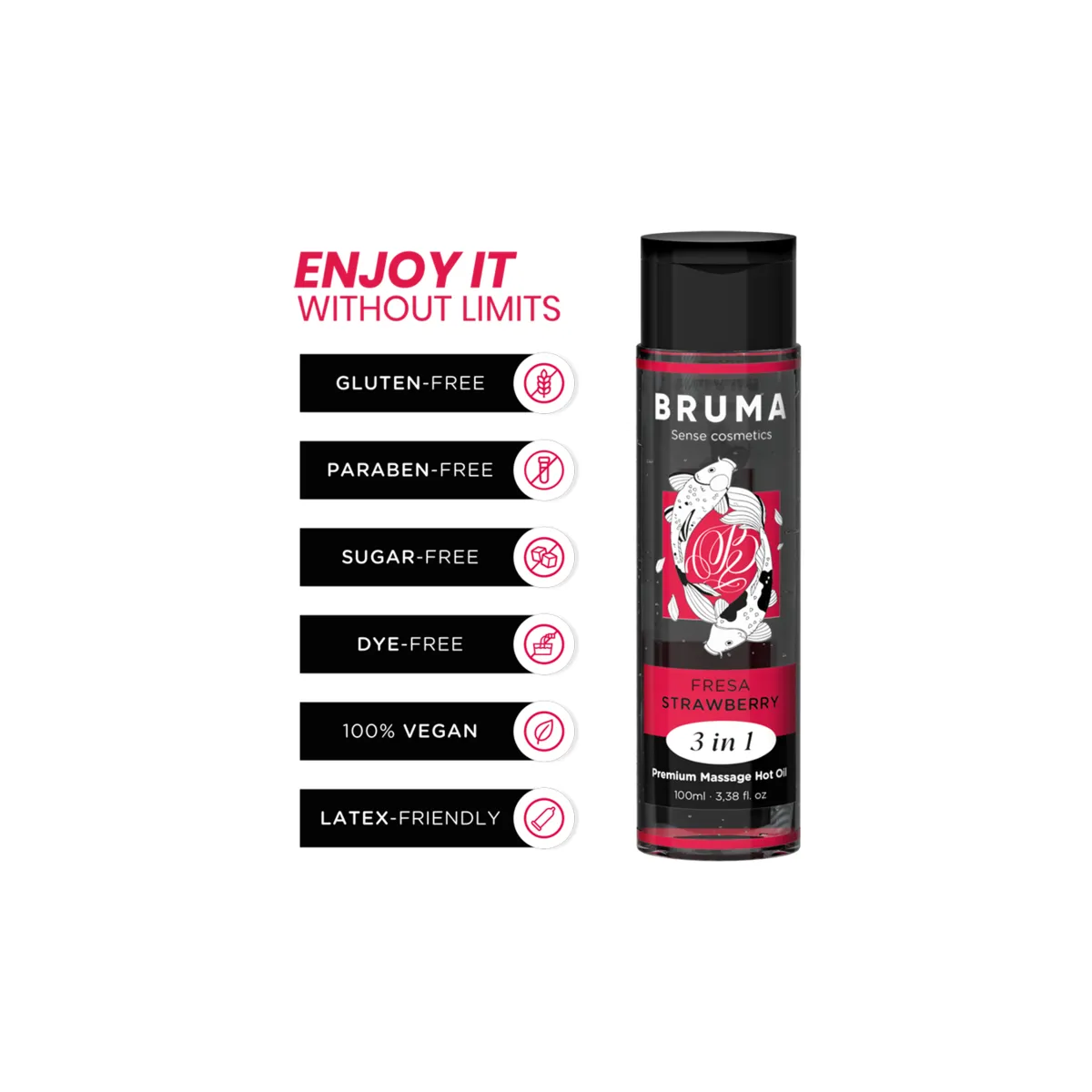 Premium-Massageöl mit Wärmeeffekt, Erdbeere-Geschmack 3 In 1 - 100 ml von Bruma | Fesselliebe.de