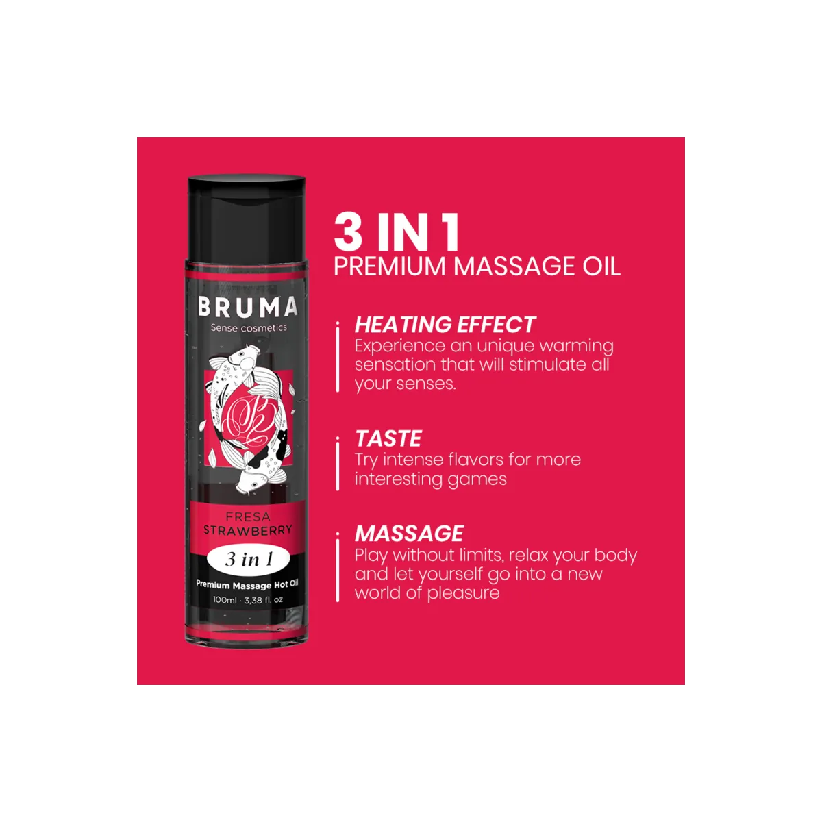 Premium-Massageöl mit Wärmeeffekt, Erdbeere-Geschmack 3 In 1 - 100 ml von Bruma | Fesselliebe.de